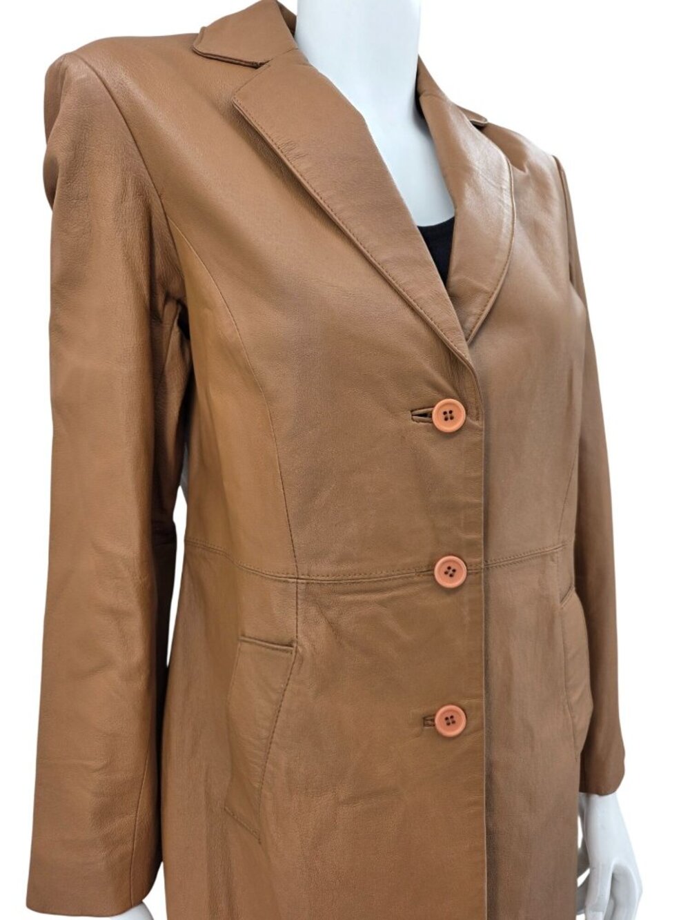 Newport News Womens Genuine Leather Longline Trench Coat Brown Size P (Small)